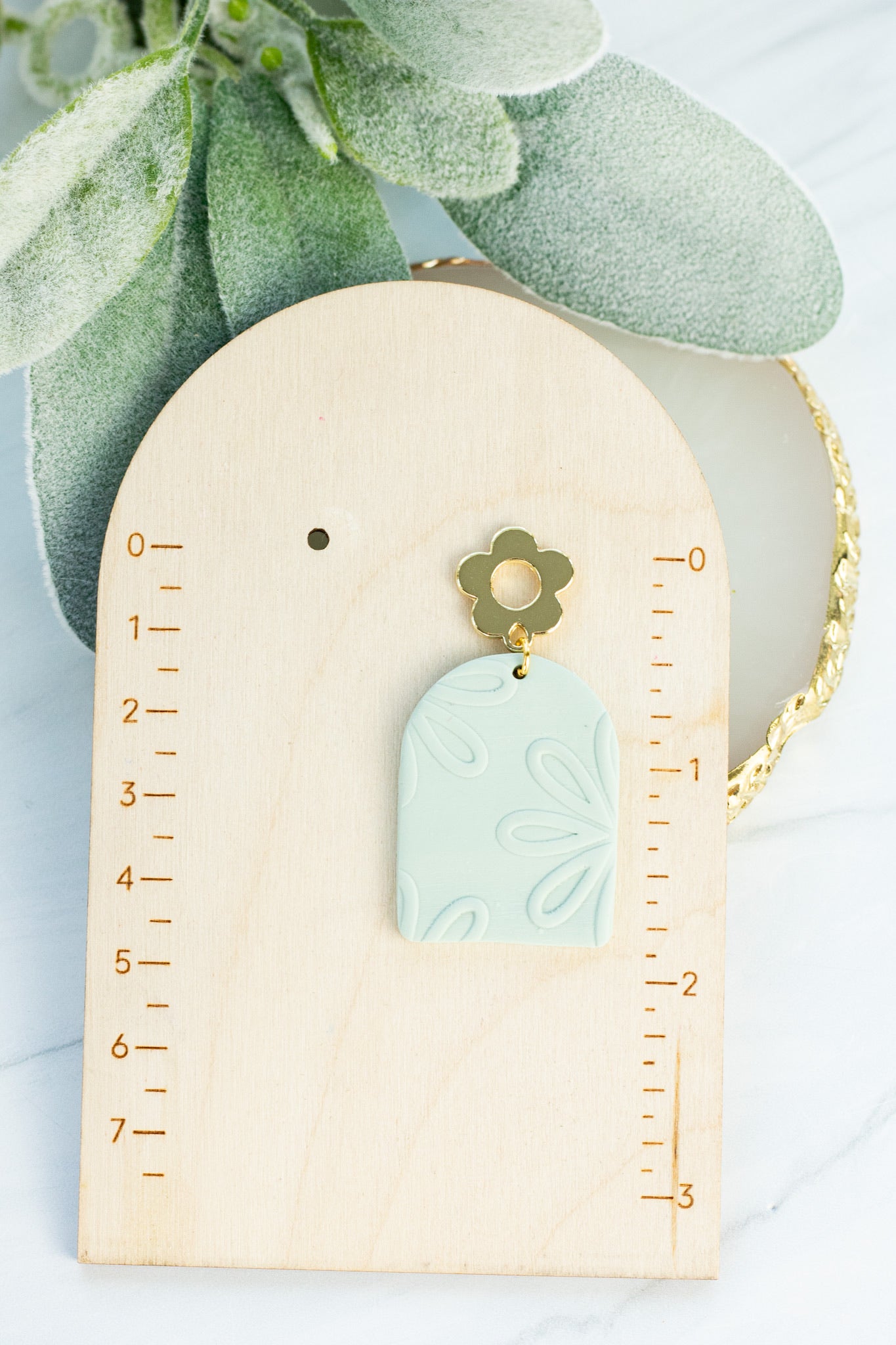 Sage Embossed Flower Dangles