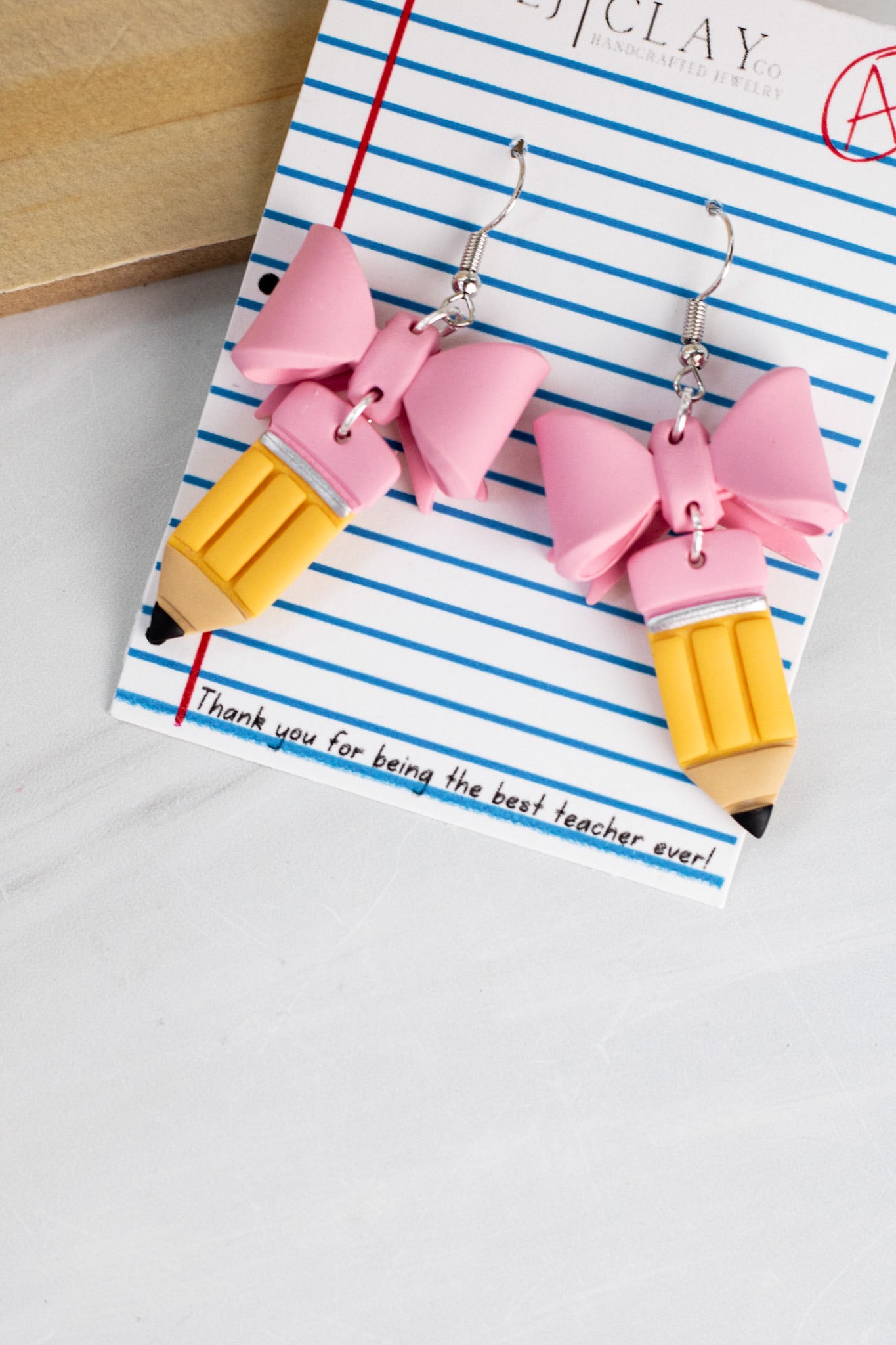 Pink Pencil Bow Dangles- best teacher ever cards