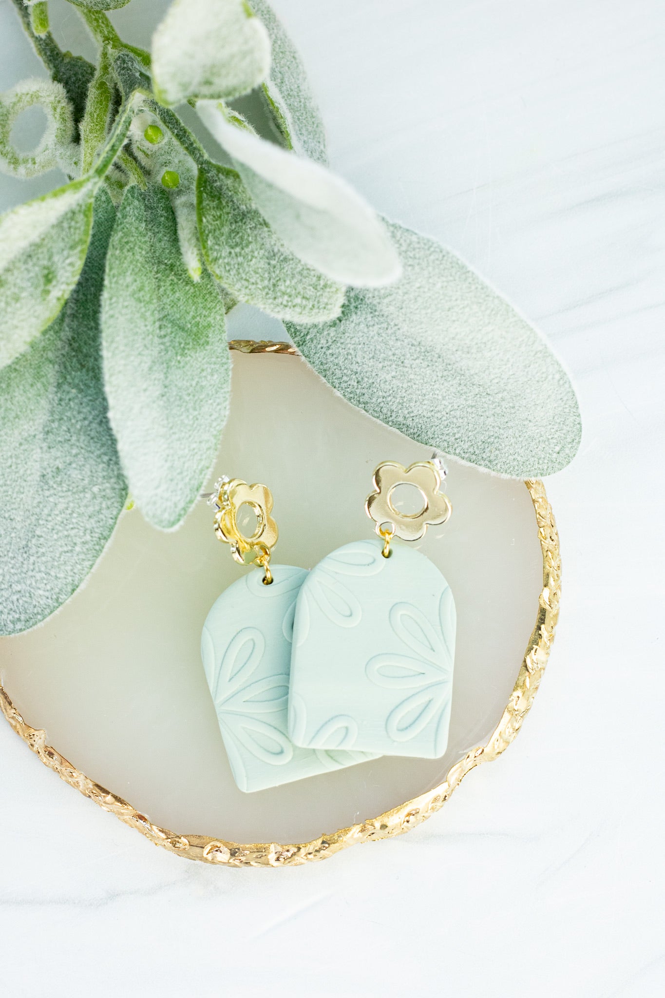 Sage Embossed Flower Dangles