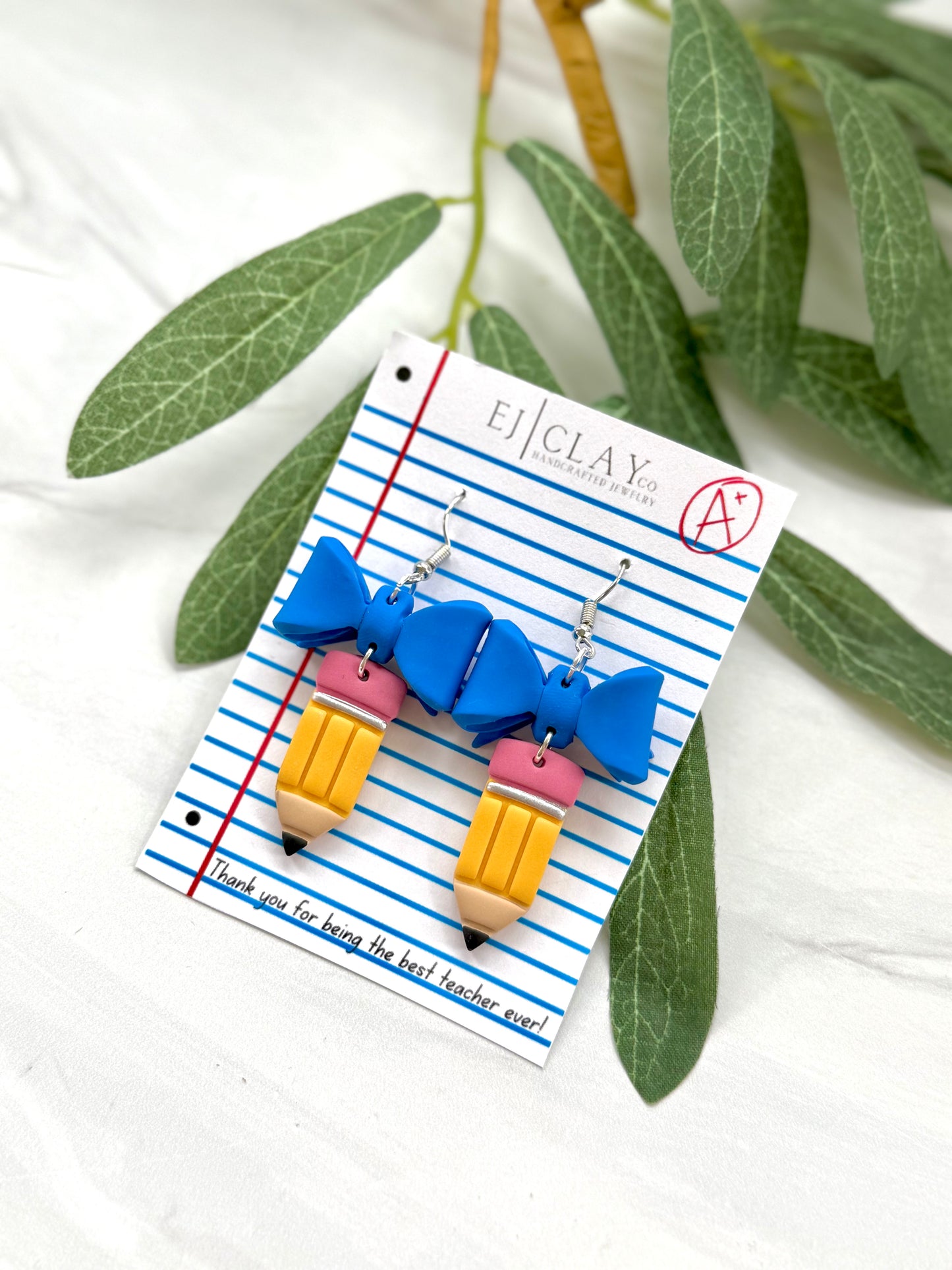 Pencil Bow Dangles - Best Teacher Ever Cards
