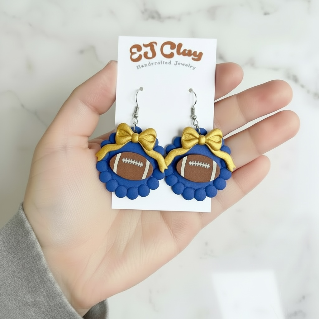 Custom Football Scalloped Bow Dangles