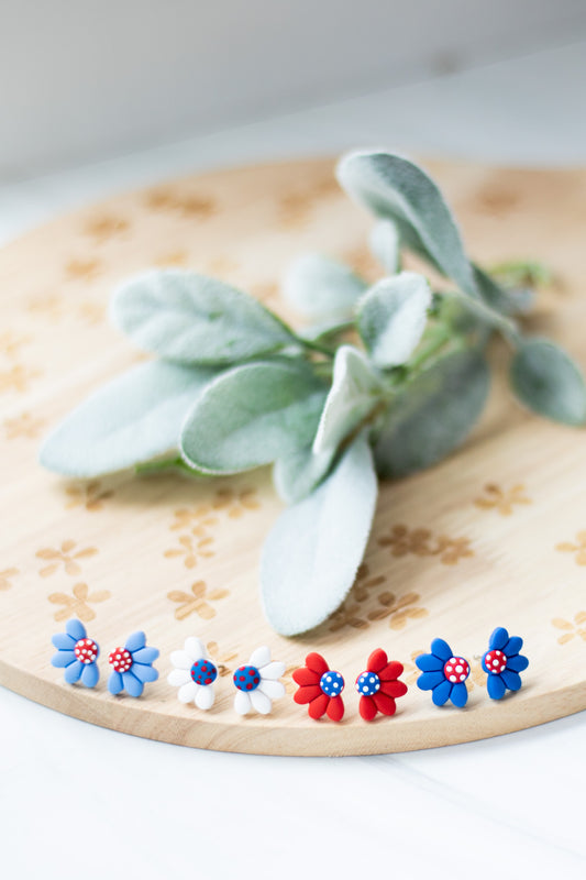 WS Polka Dot RWB Flower Studs