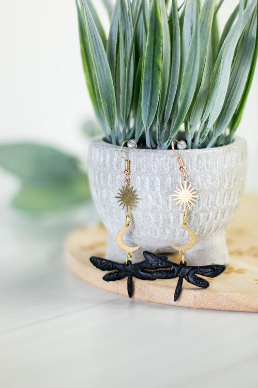 WS Black lace dragonfly dangle