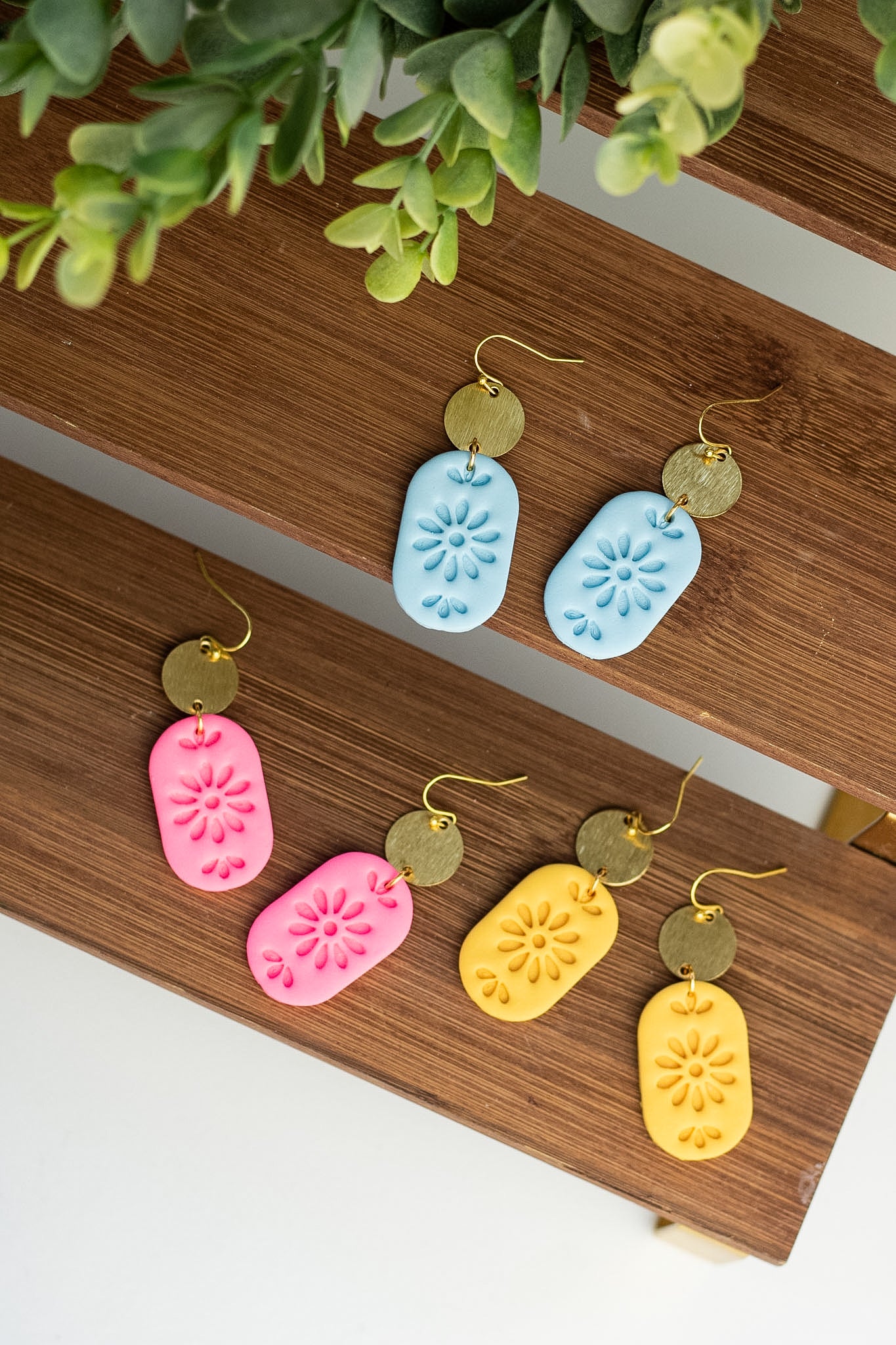 Embossed Floral Oval Dangles