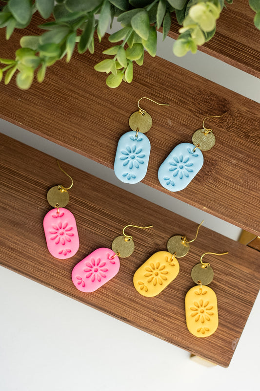Embossed Floral Oval Dangles