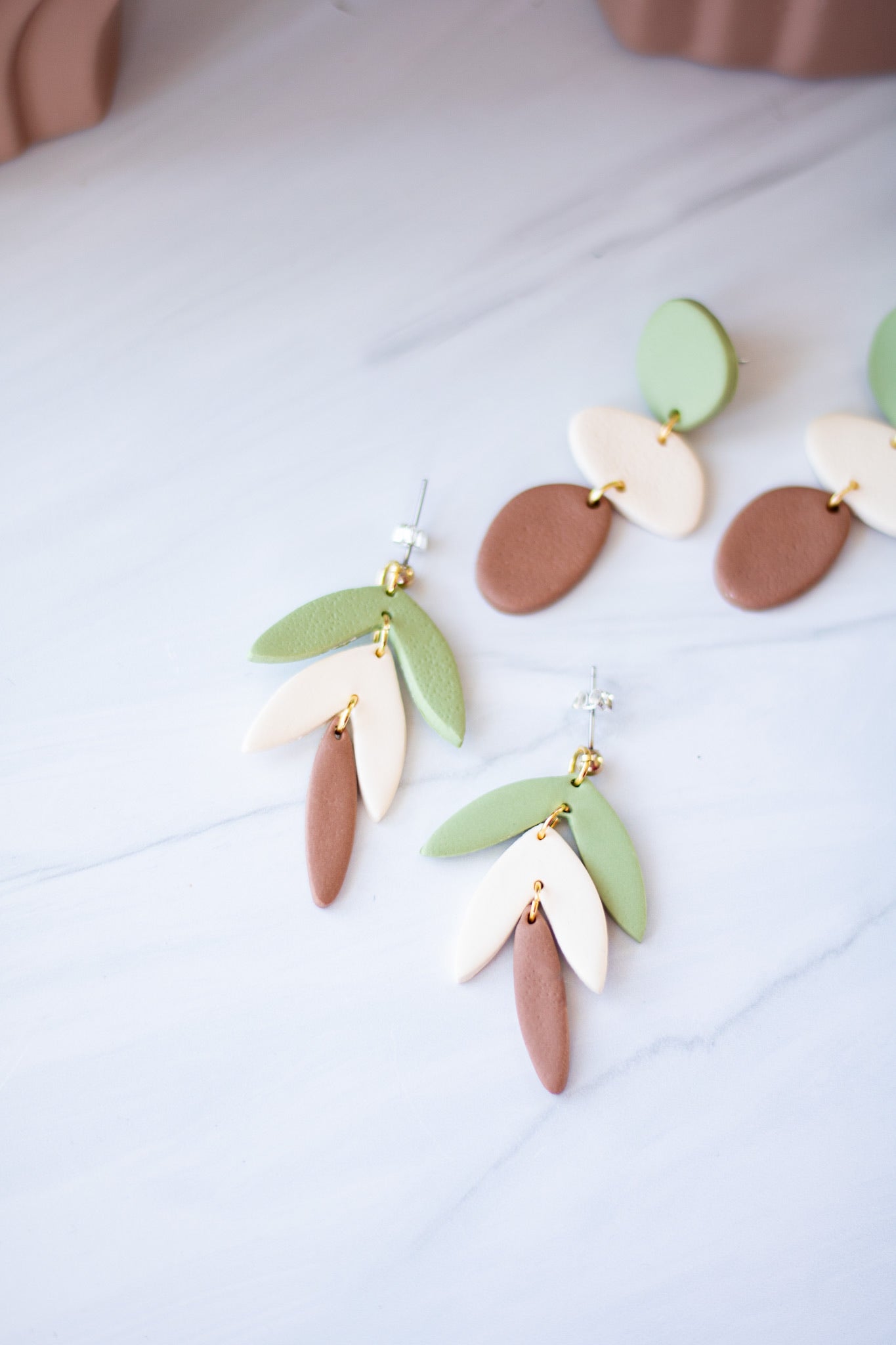 Green/Ivory/brown Dangles