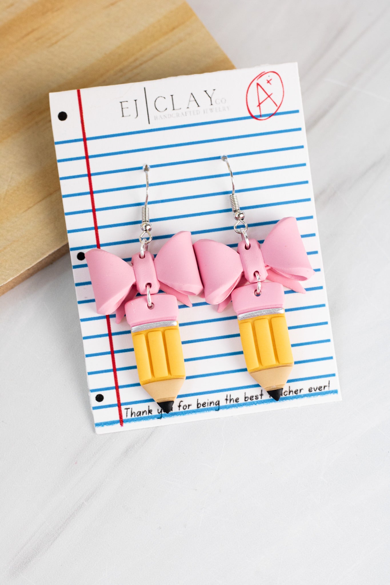 Pink Pencil Bow Dangles- best teacher ever cards