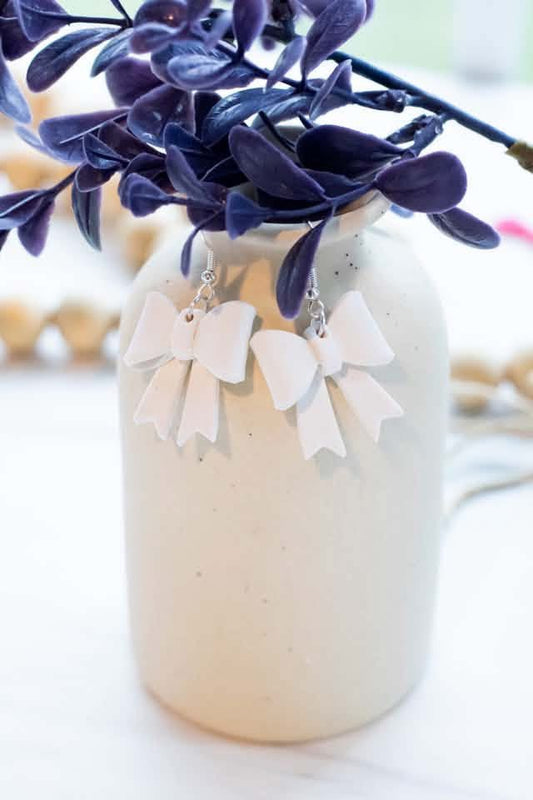 WS White Glitter Bow Dangles
