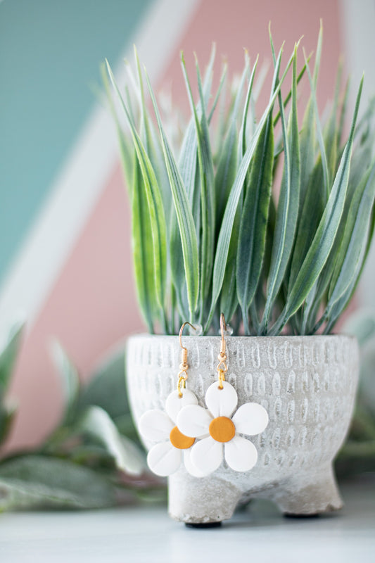 White Daisy Dangles