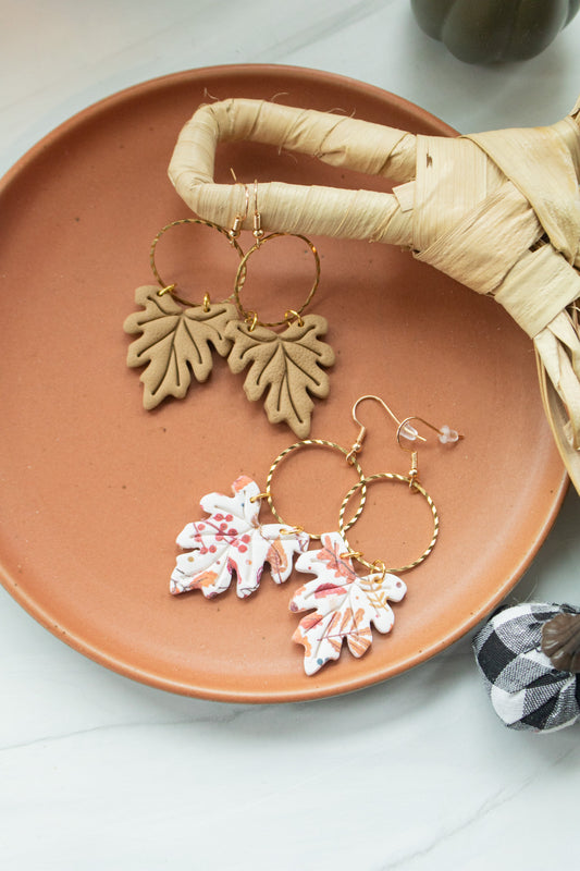 Embossed Leaf Hoop Dangles