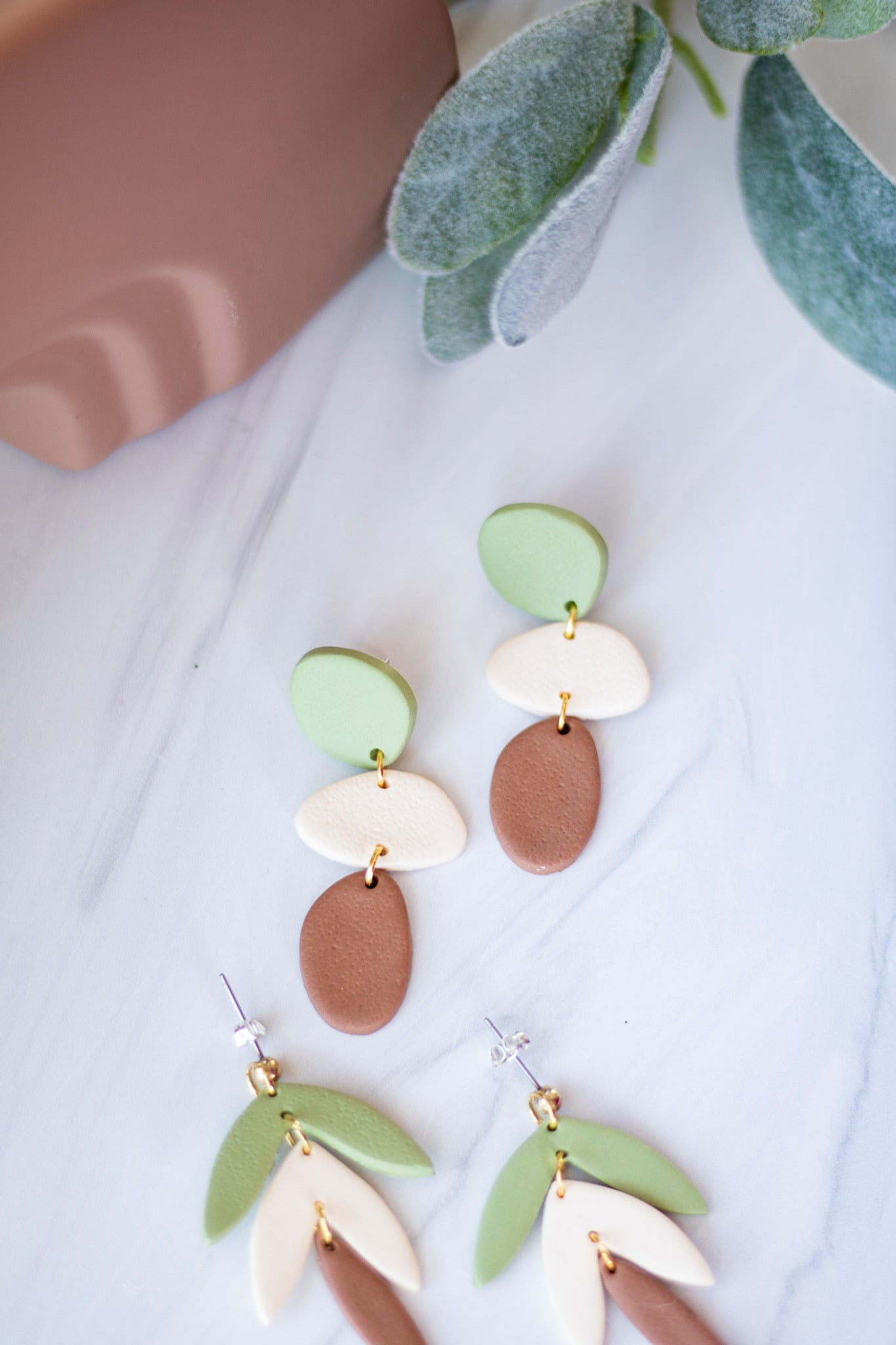 Green/Ivory/brown Dangles