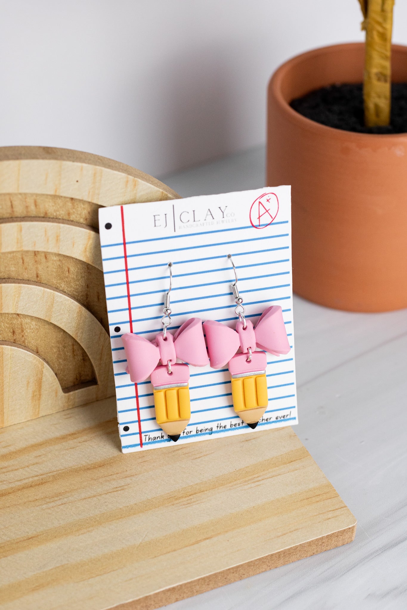 Pink Pencil Bow Dangles- best teacher ever cards