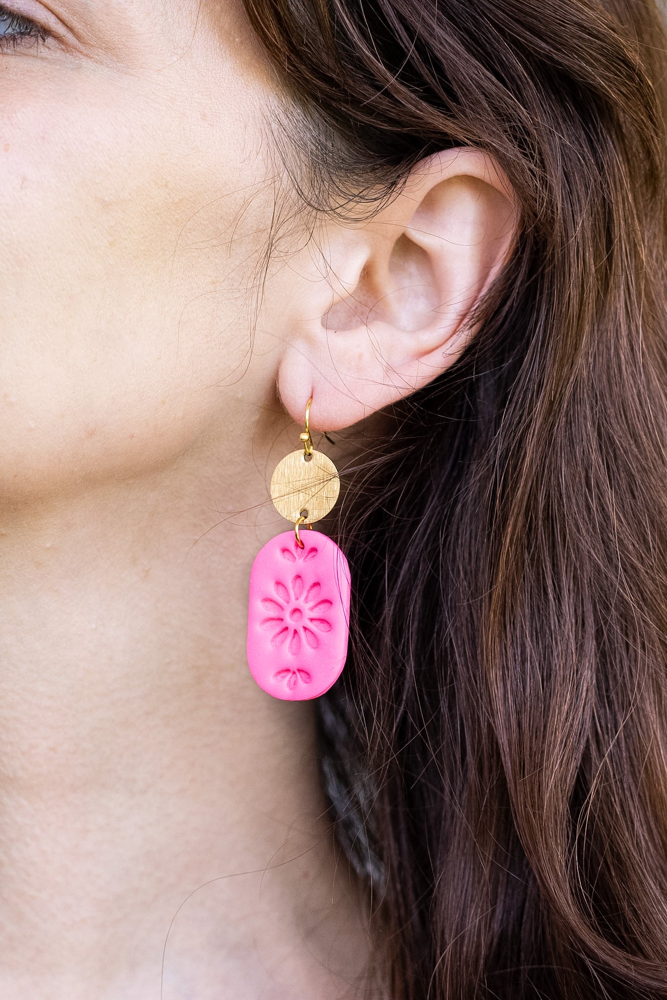 Embossed Floral Oval Dangles