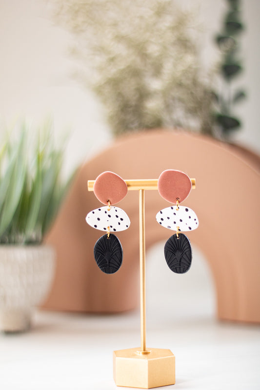 WS Dusty Rose Polkadot Pebble Dangles