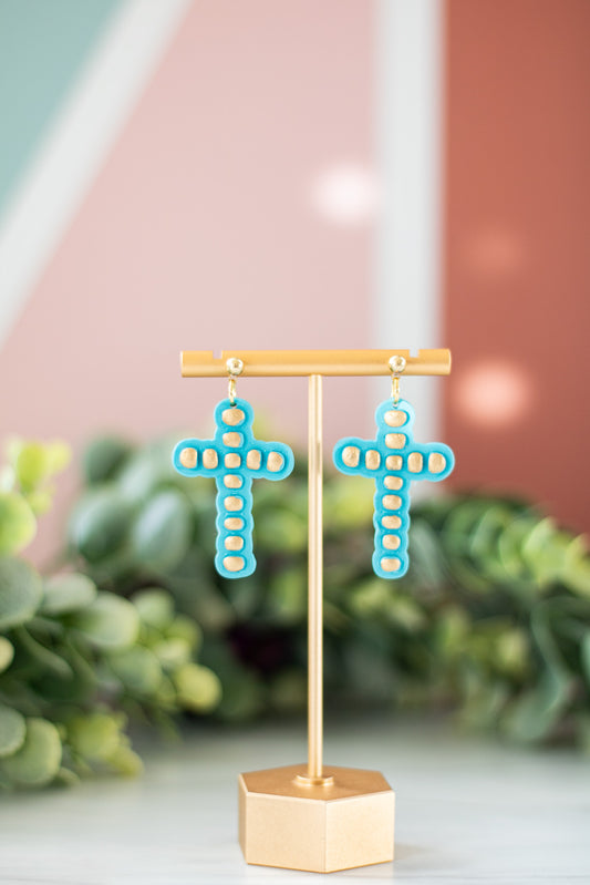 WS Turquoise and Gold Cross Dangles