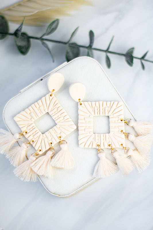 WS Ivory Square Rattan Tassel Dangles