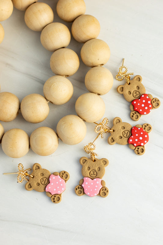18k Teddy Bear Heart Dangles