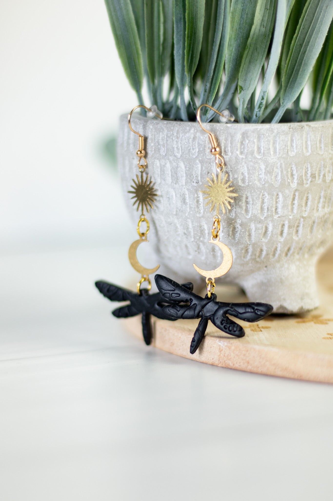 Black lace dragonfly dangles