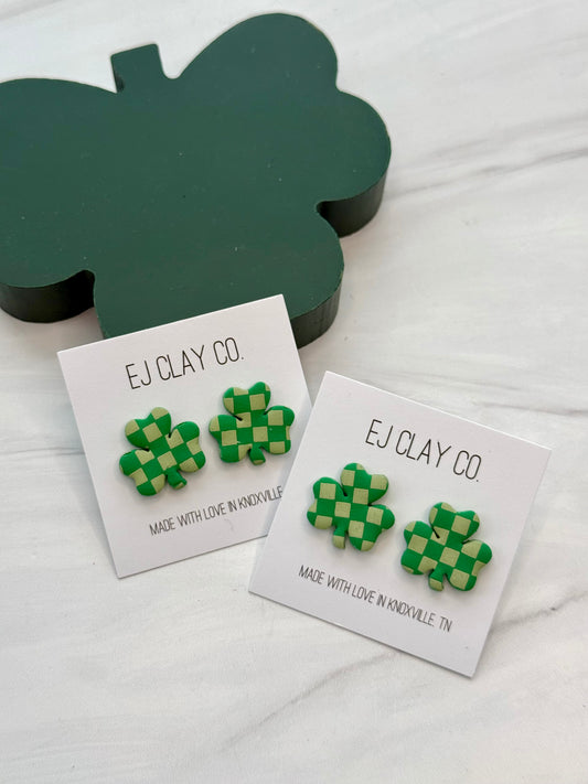 WS Checkered Shamrock Studs