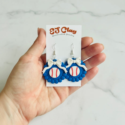 Custom Baseball Scalloped Bow Dangles