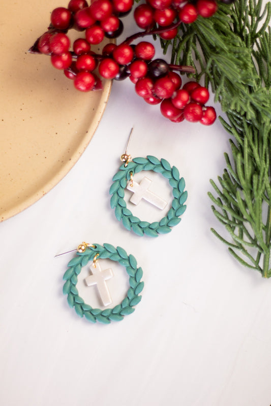 WS Pearl Cross Wreath Dangles