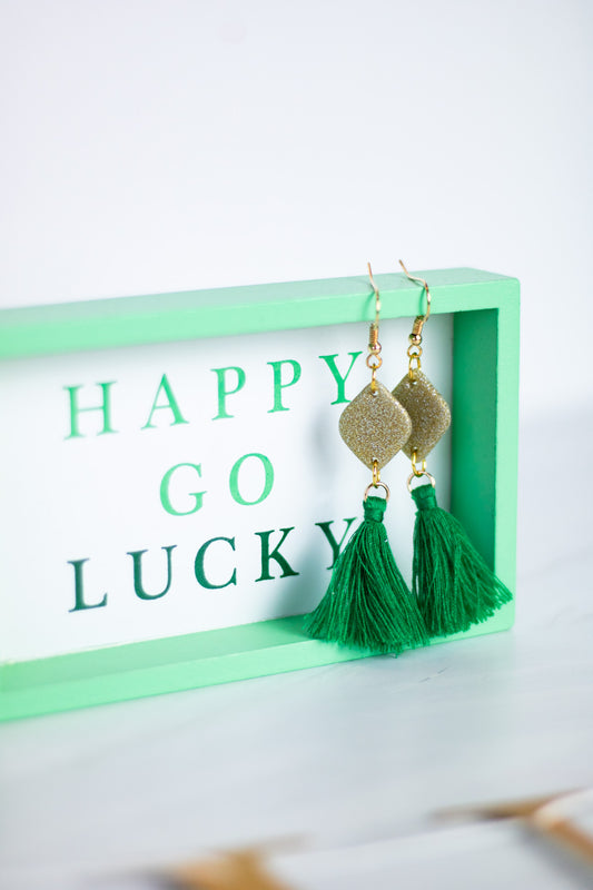 WS Gold Green Tassel Dangles