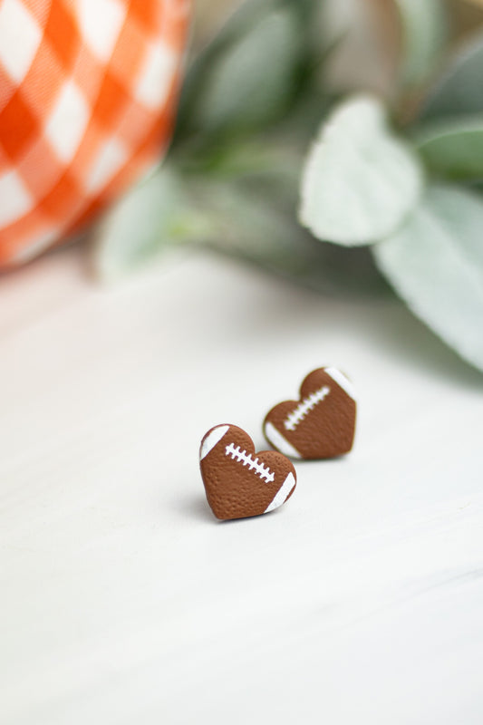 WS Football Heart Studs