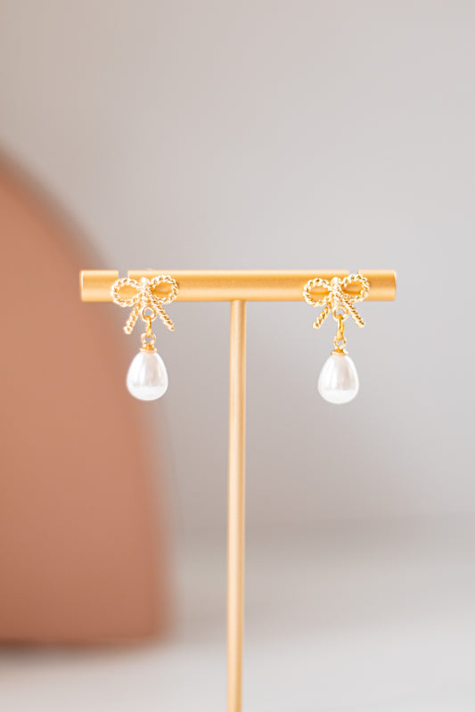 Pearl-drop Bow Dangles