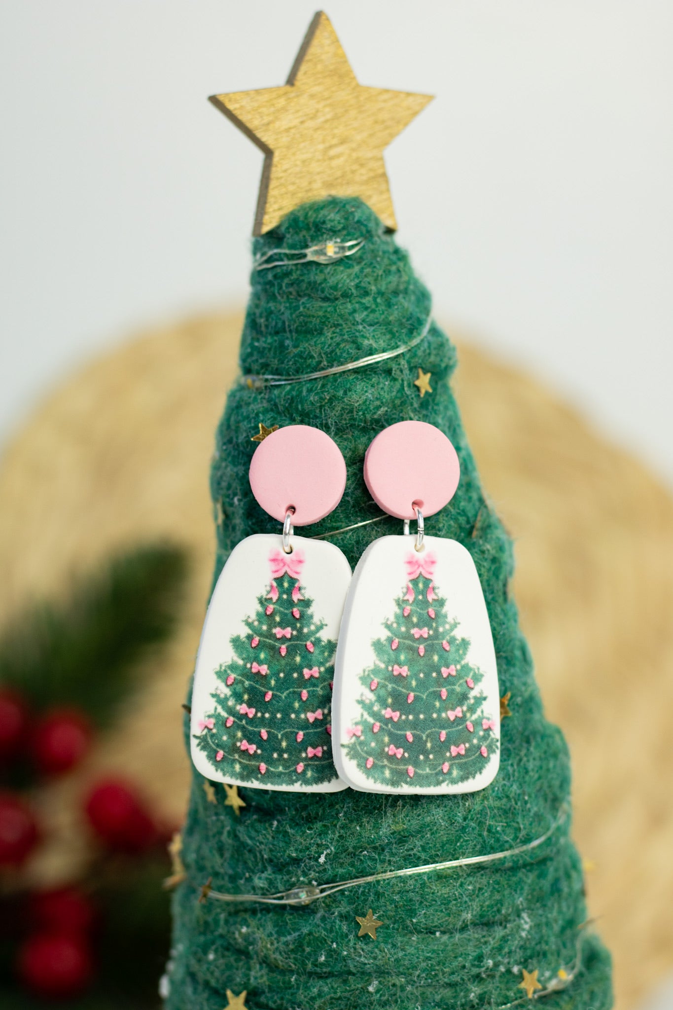 Pink printed bow tree dangles