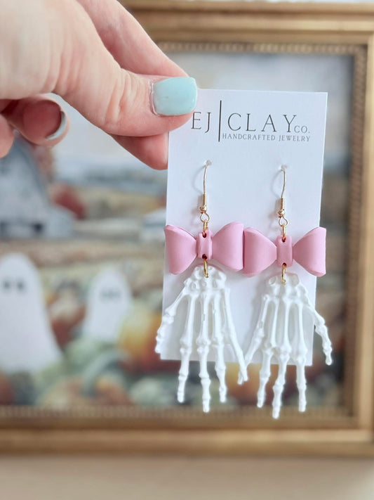 WS Pink Bow Skeleton Hand Dangles
