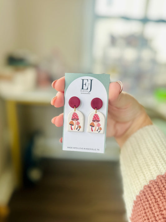 WS Burgundy Mushroom Dangles