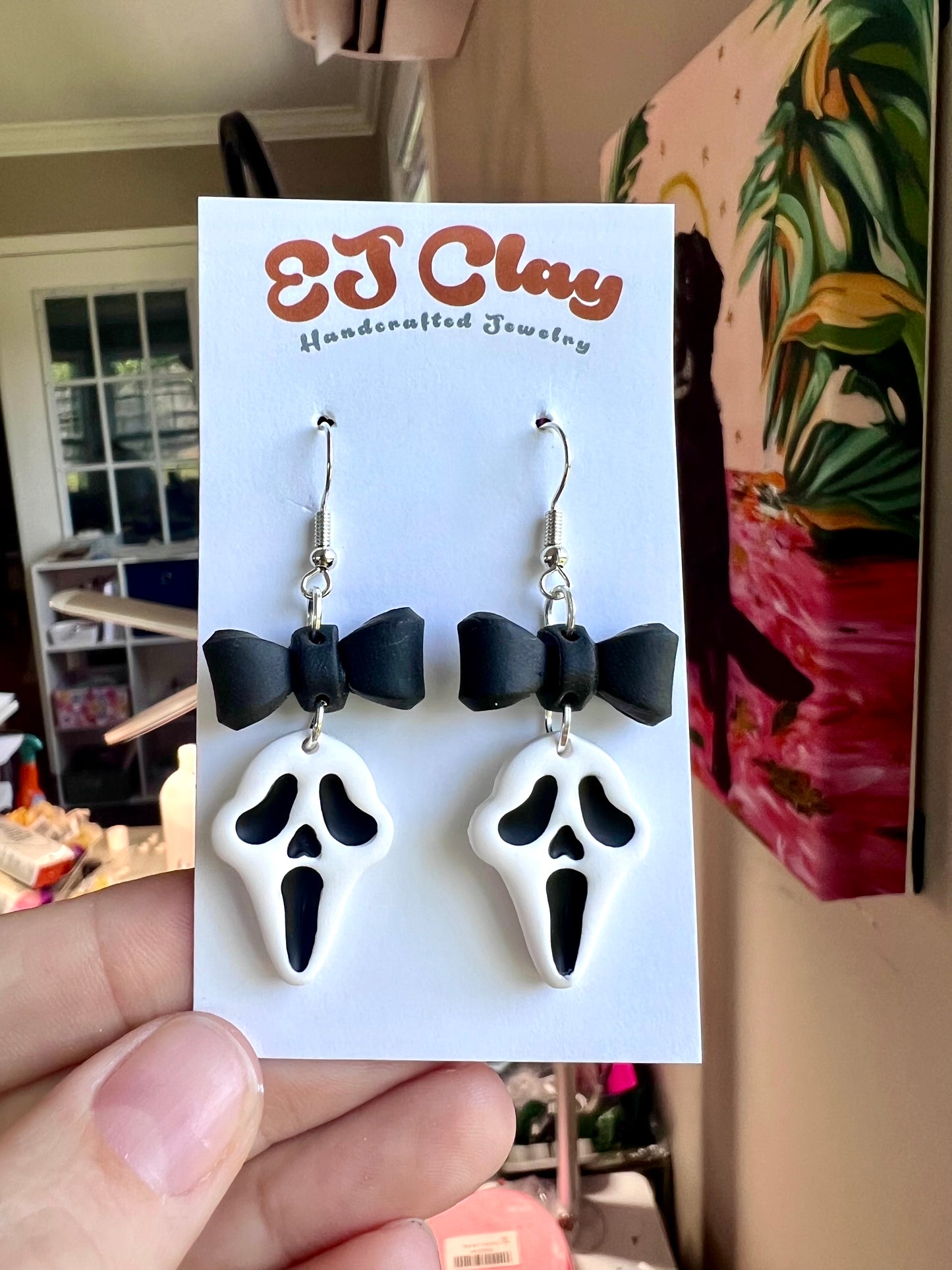White Mask Bow Dangles
