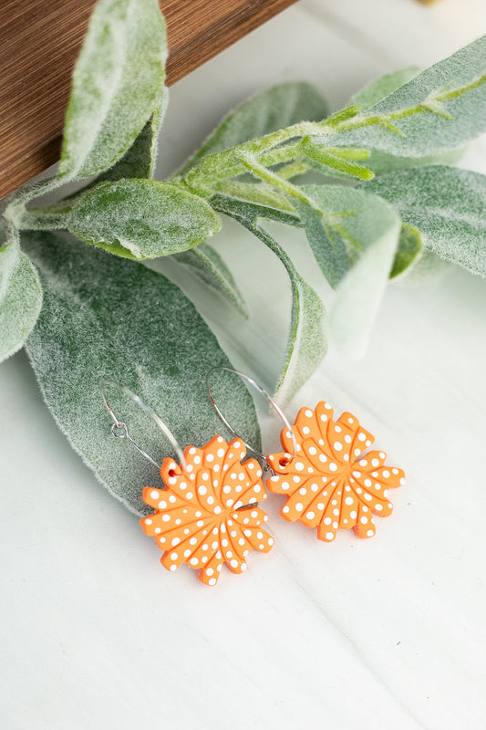 Orange & White PomPom Polka Dot Hoops