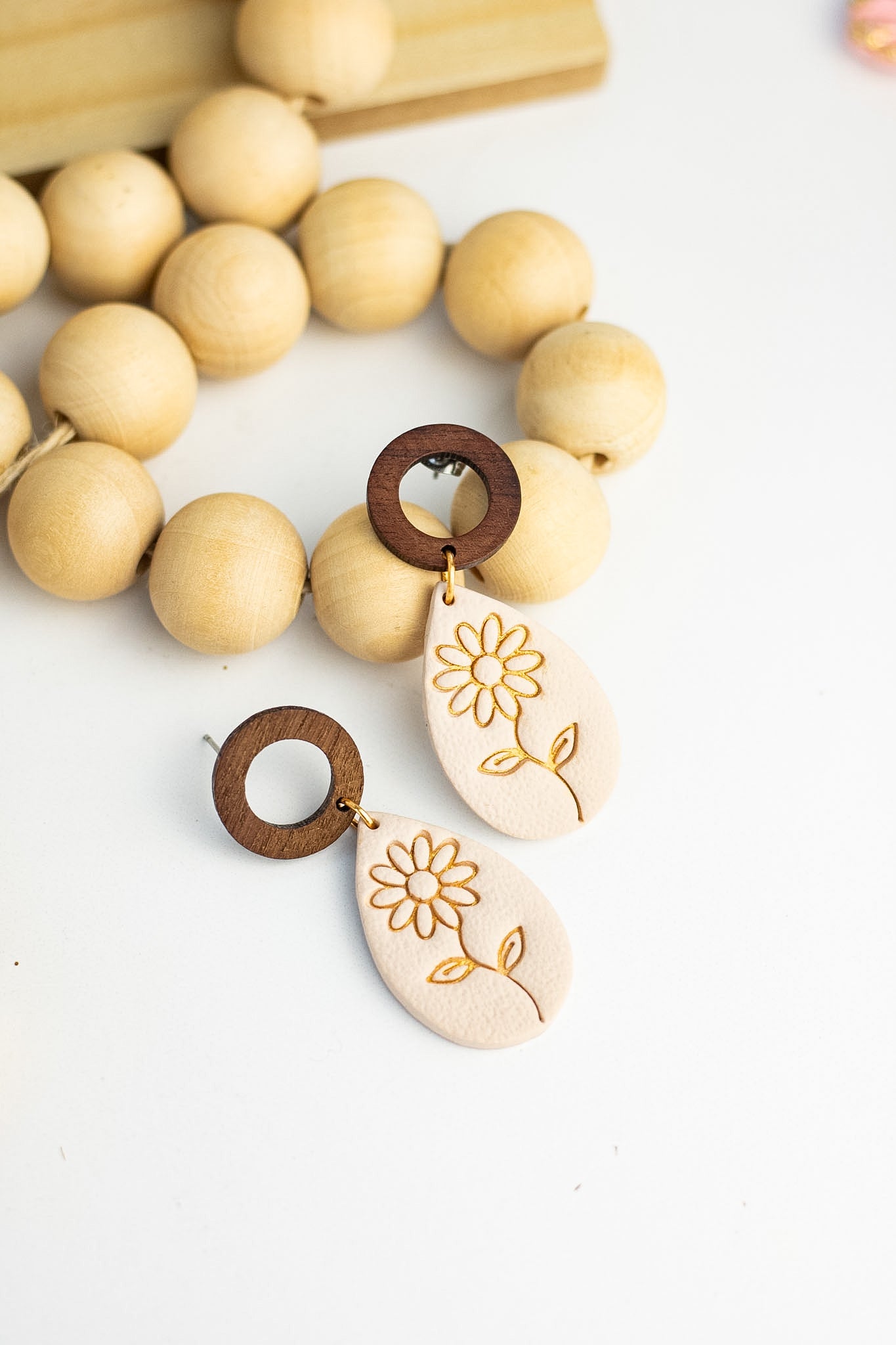 Wood Stud Flower Dangles