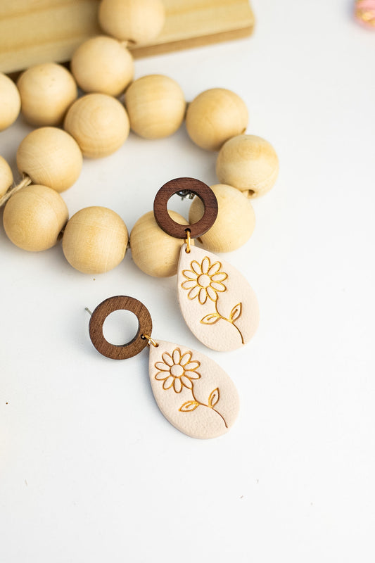 Wood Stud Flower Dangles
