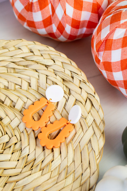 WS Orange & White Scalloped Teardrop Dangle