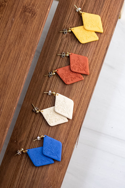 Flower Embossed Diamond Dangles