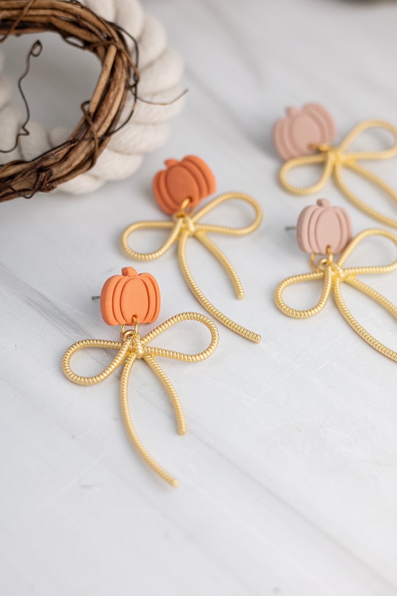 Gold Bow Pumpkin Dangles