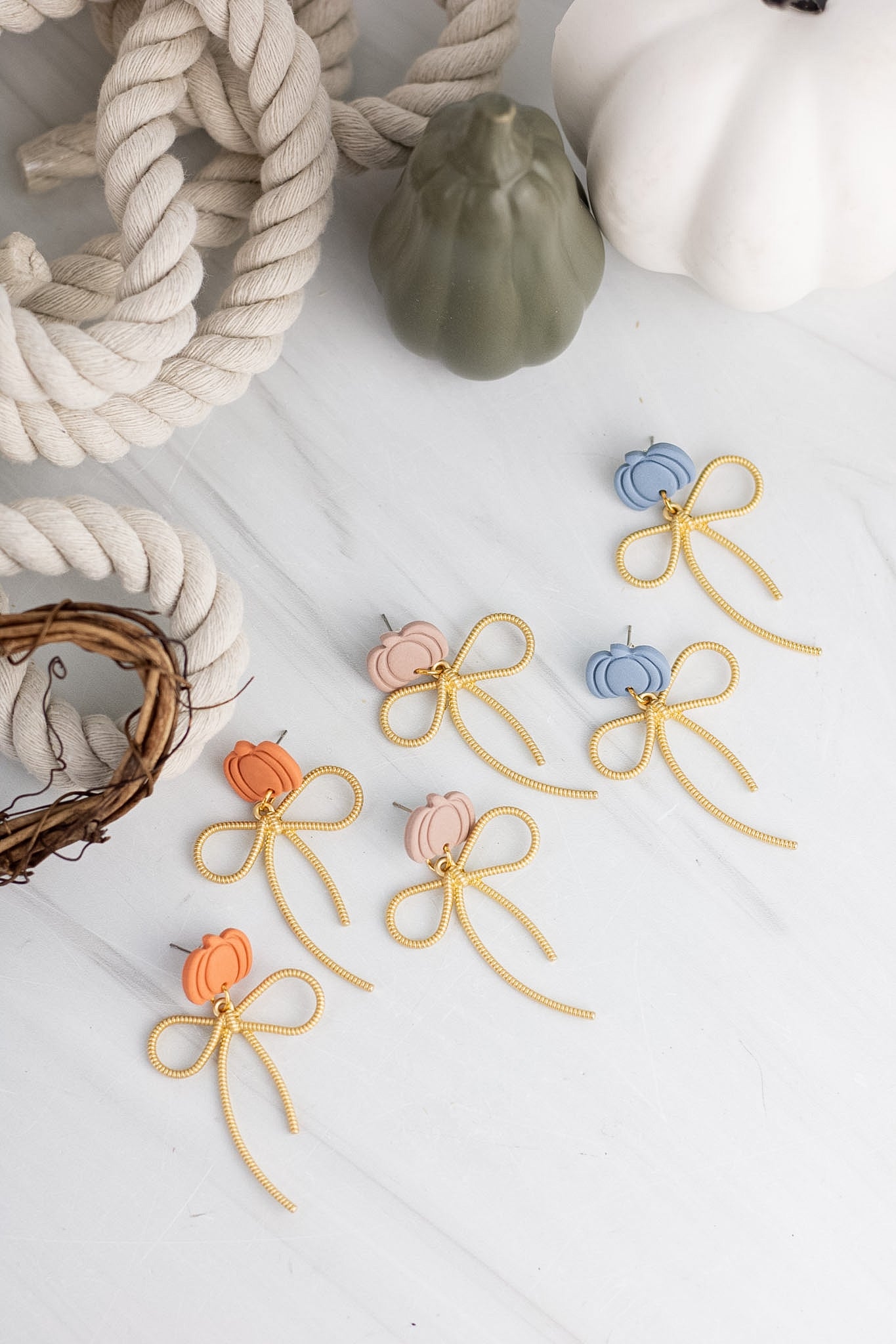 Gold Bow Pumpkin Dangles