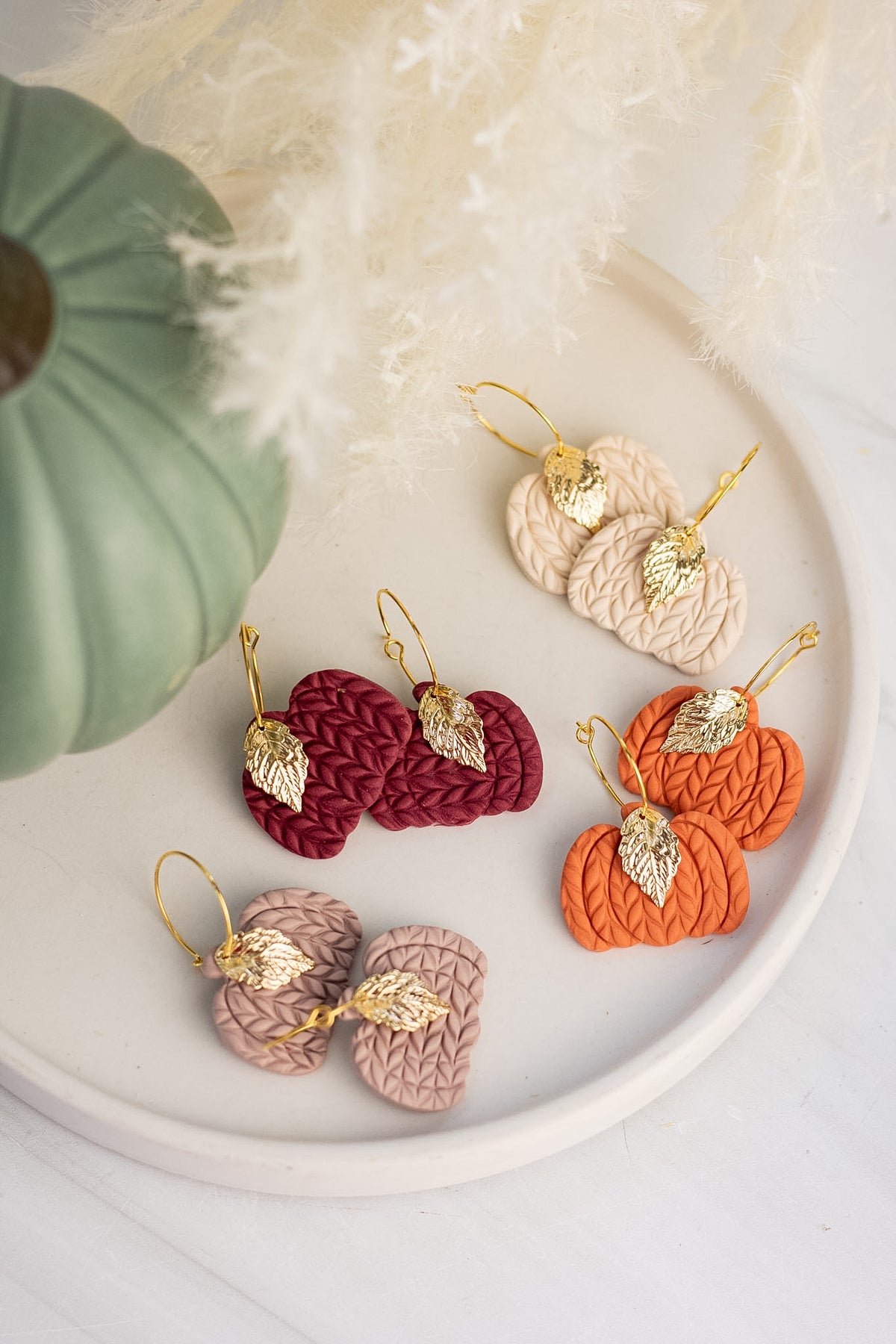 18k Cable Knit Leaf Pumpkin Hoops
