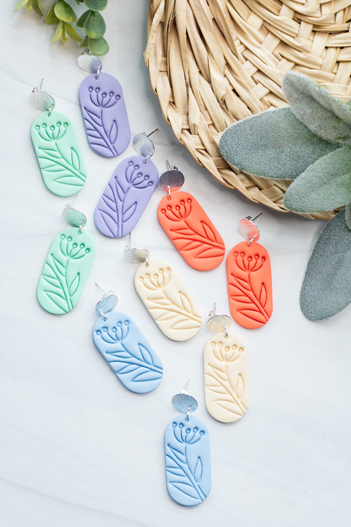 Silver Flower Oval Dangles