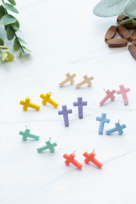 WS Flower Embossed Cross Studs