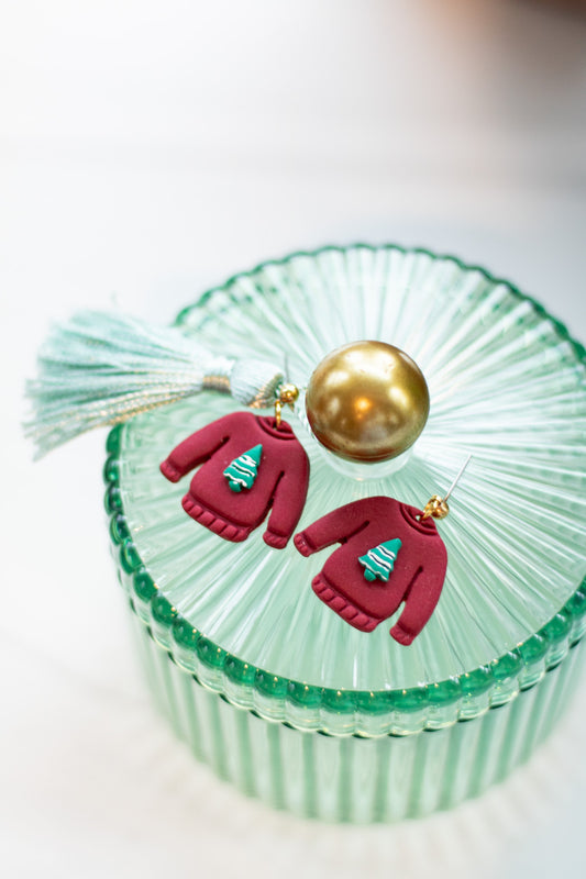 WS Maroon Sweater Tree Dangles