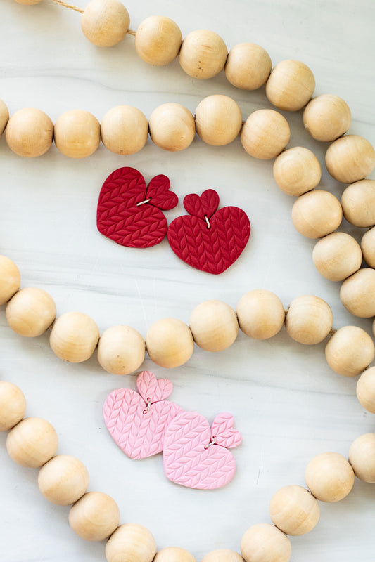 WS Cable Knit Heart Dangles