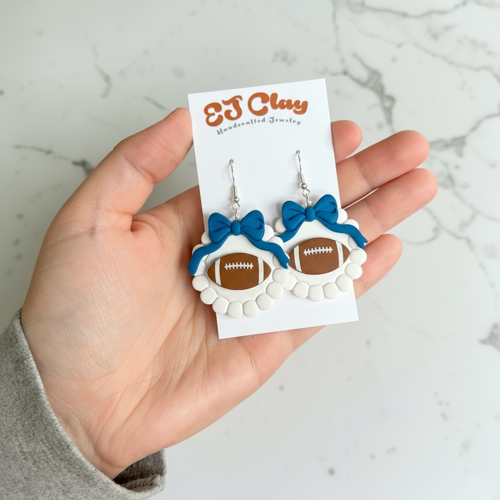Custom Football Scalloped Bow Dangles
