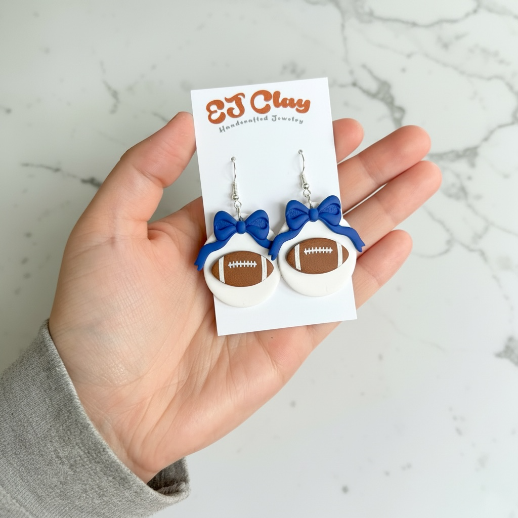 Custom Football Scalloped Bow Dangles