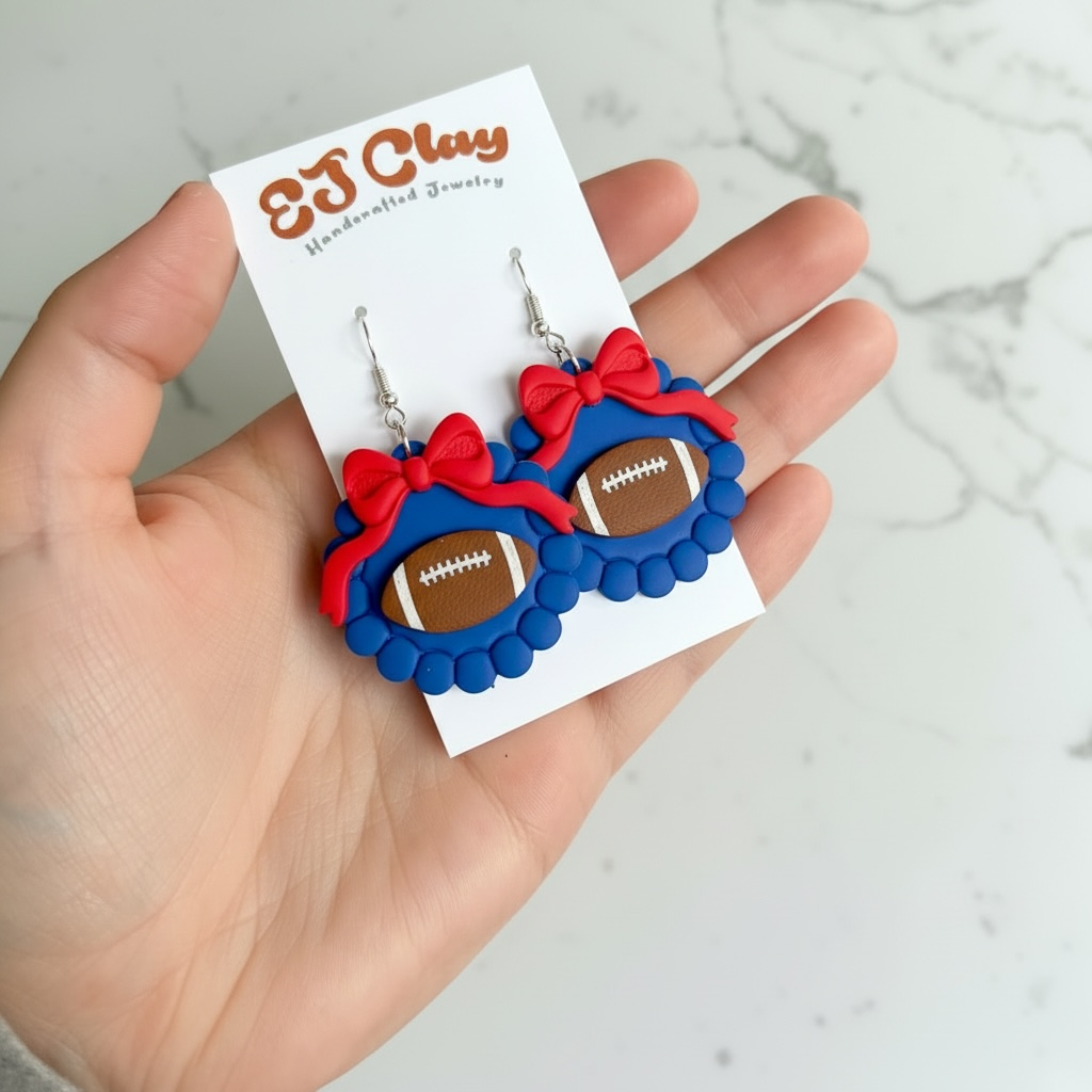 Custom Football Scalloped Bow Dangles