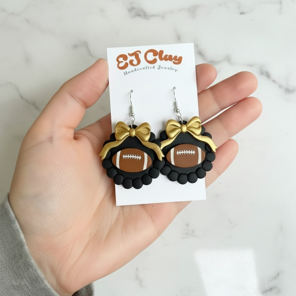 Custom Football Scalloped Bow Dangles
