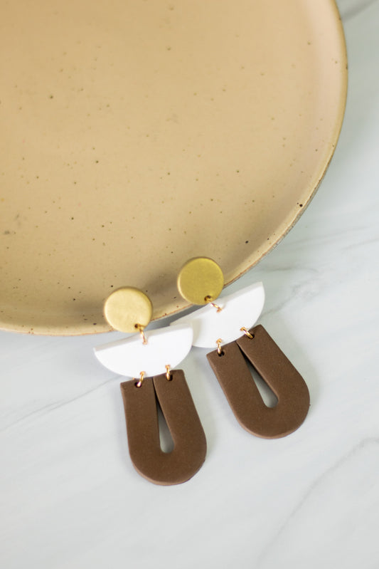 White Brown Hoop Dangles