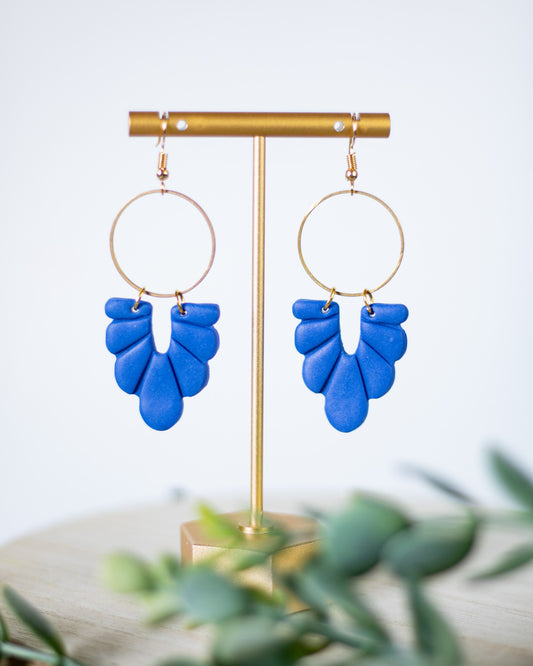 WS Blue Scalloped Brass Dangles